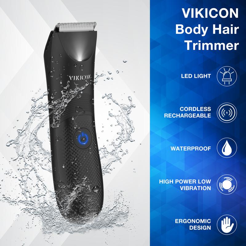 VIKICON Christmas Gifts for Men, Manscape Electric Pubic Body Hair Trimmer w Ligh &Ceramic Blade-No Nicks, No Razor Burn Groin, IPX7 Waterproof Ball Trimmer, Showerproof Shavers for Safe Smooth Quick Shaving, USB-C Rechargeable Unique Gifts for men,black