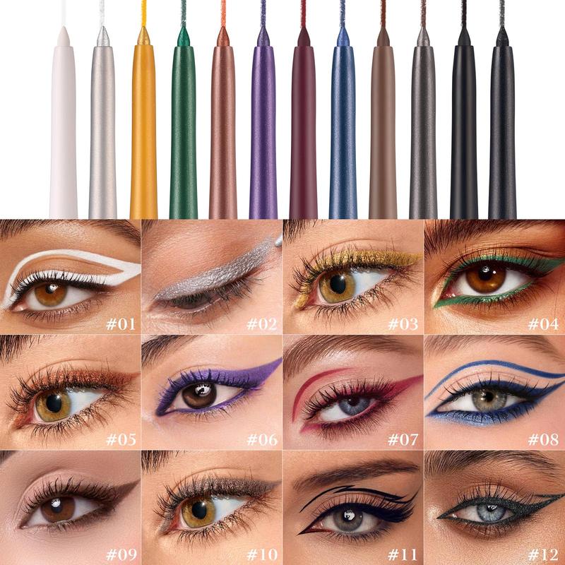 Long Lasting Eyeliner Set, 12pcs set Matte & Glitter Eyeliner Pencil, Highly Pigmented Eyeliner Eyeshadow Set, Eye Makeup Tool for Women