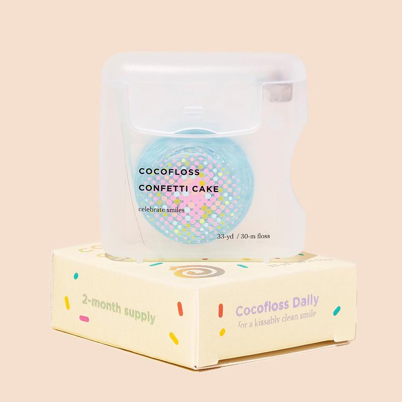 Cocofloss Woven Dental Floss with Coconut Oil, Confetti Cake, Dentist-Designed Eco-Friendly Oral Care to Remove Plaque – 1 Waxed Floss Spool (33 yd, 2-month supply)