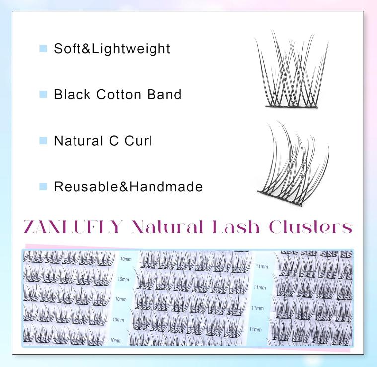 Lash Clusters Wispy Eyelash Clusters CC Curl Cluster Lashes zanlufly Natural Individual Lashes 180Pcs Eyelash Extension 10-12MM DIY Lash Extension