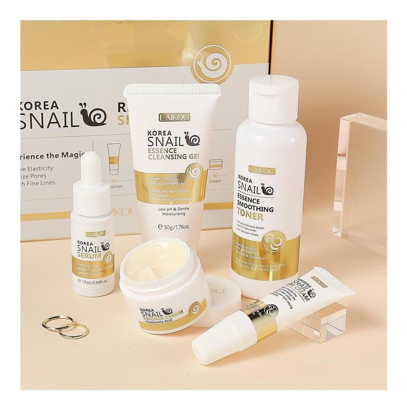 Snail Secretion Filtrate Skincare Set, 1 Set Moisturizing Facial Care Kit, Including Facial Cleanser & Toner & Serum & Eye Cream & Face Cream, Skin Care Kit for Women