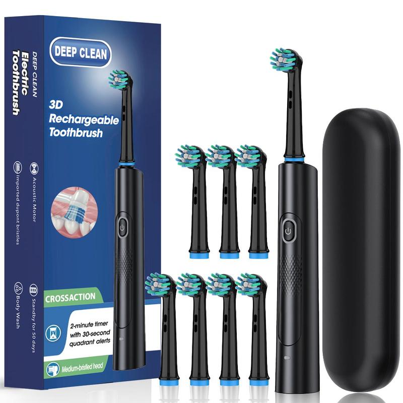 Rotating Round Head Electric Toothbrush, 1 Box Rechargeable Toothbrush & Replacement Brush Heads & Travel Case, Halloween Oral Care Product for Adults