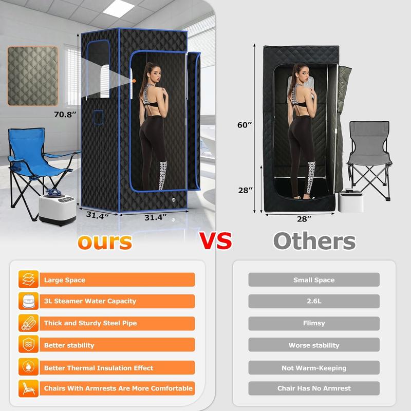 Slendor Portable Sauna, Steam Sauna for Home, Sauna Box with 3L Steamer, Sauna Tent with Folding Chair, Indoor Sauna with Remote Control, 9 Levels at Home Sauna, Portable Sauna 2.6’ X 2.6’ X 5.9’ Slendor