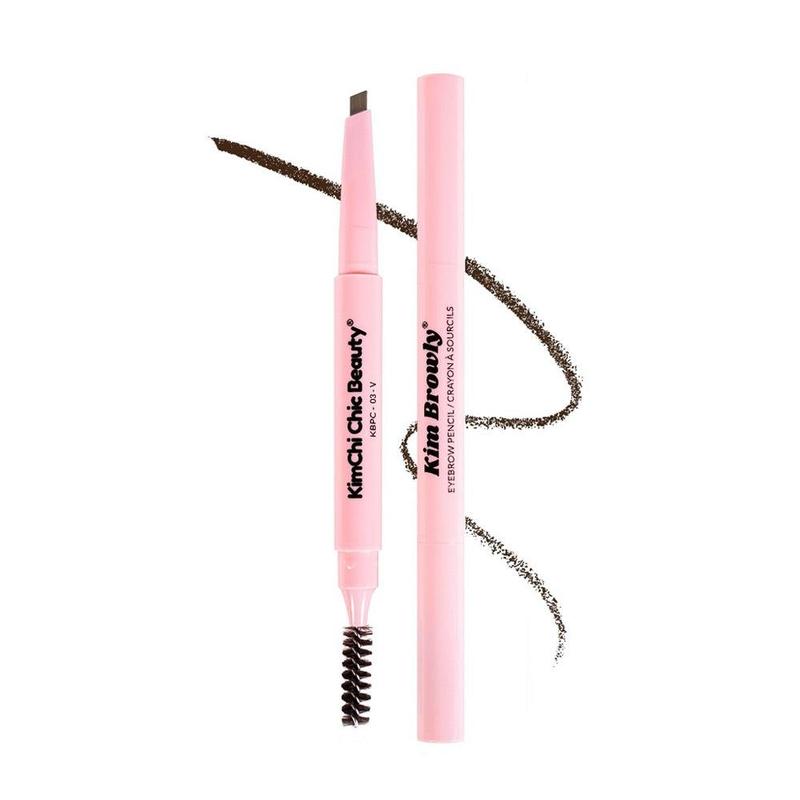 KimChi Chic Slim KimBROWly Mechanical Eyebrow Pencil with Spoolie, Soft Black Color, Cosmetic Makeup, 0.3g