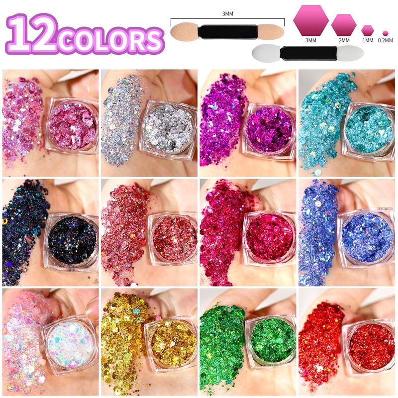 Body Glitter Face Glitter Makeup Festival Glitter Gel, 12 Colors Face and Body Glitter Gel, Hair Glitter Gel, Glitter Gel Makeup, Glitter for Face and Hair Iridescent Shimmer