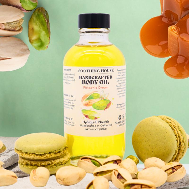 Handcrafted Pistachio Dream Body Oil for Moisturization, Smooth Skin, Glowing Skin, and Soften Skin Hydrating Body Care Moisture Nourishing Radiant Moisturizer Moisturizing Moisturize  Comfort Blend Silky Aroma Scent