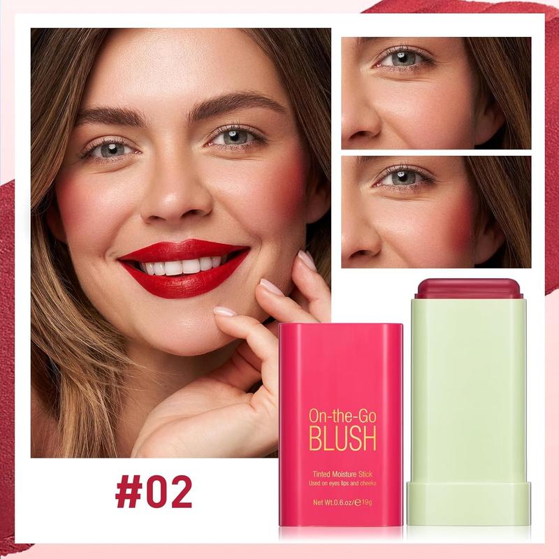 Blush Stick-cream makeup blush stick, solid moisturizing blush stick, natural blendable waterproof Korean matte long-lasting smooth blush (#02 fiery red)