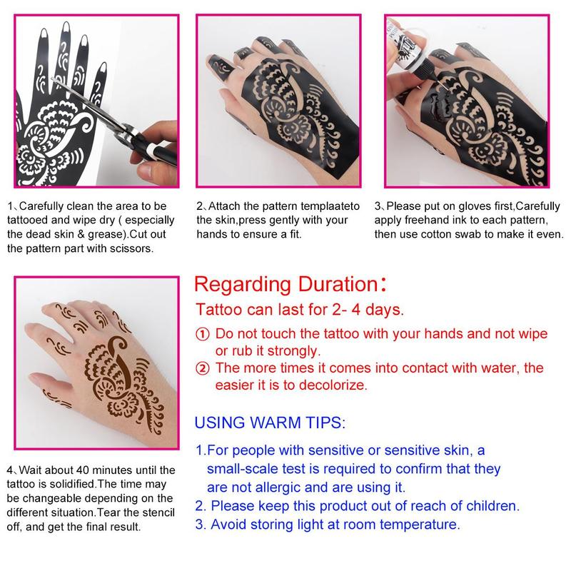 Hollow Out Design Temporary Tattoo Stencil, 6 Counts set Disposable Floral Design Body Art Templates for Women, Perfect for Women