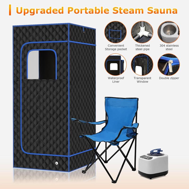 Slendor Portable Sauna, Steam Sauna for Home, Sauna Box with 3L Steamer, Sauna Tent with Folding Chair, Indoor Sauna with Remote Control, 9 Levels at Home Sauna, Portable Sauna 2.6’ X 2.6’ X 5.9’ Slendor