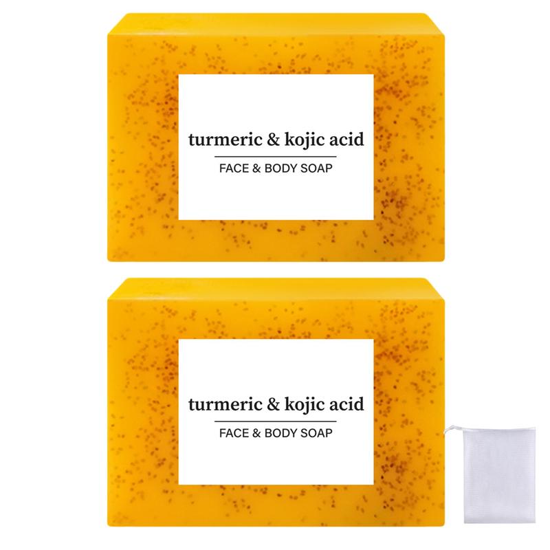 Turmeric & Kojic Acid Soap Bar (2 Counts), Christmas Deep Cleaning Soap for Men & Women, Daily Skincare Cleanser Sets with Soap Saver Bags, Christmas Gift