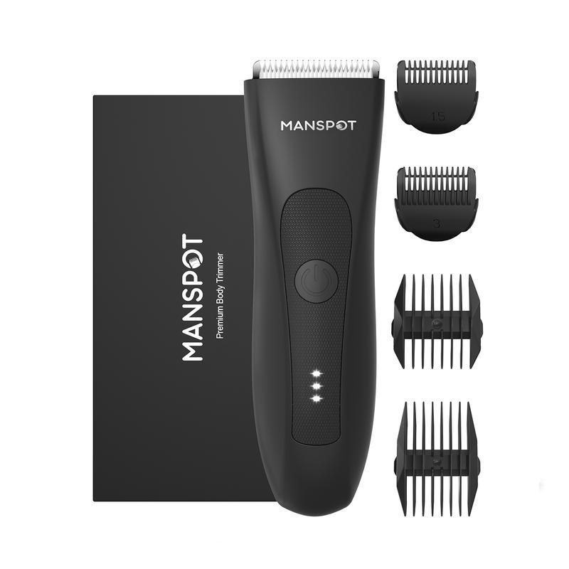 Manspot Electric Body Hair Trimmer, Body and Groin Hair Trimmer for Men, Waterproof Wet Dry Clippers, Replaceable Ceramic Trimmer Heads, Rechargeable Body Trimmer, Christmas Gift, BlackFriday