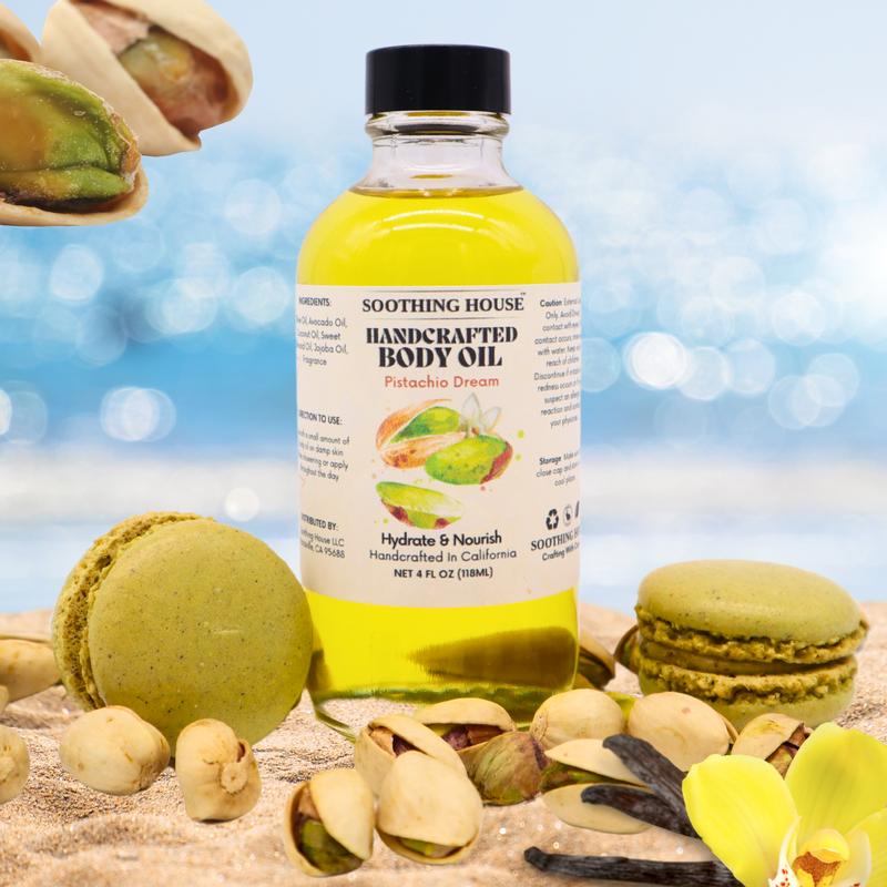 Handcrafted Pistachio Dream Body Oil for Moisturization, Smooth Skin, Glowing Skin, and Soften Skin Hydrating Body Care Moisture Nourishing Radiant Moisturizer Moisturizing Moisturize  Comfort Blend Silky Aroma Scent