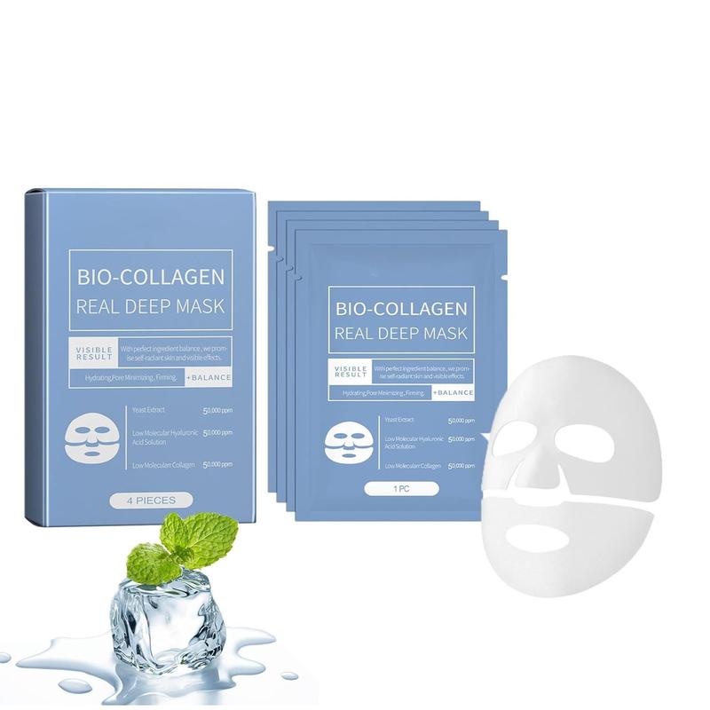 Collagen Real Deep Mask, 4 Counts box Moisturizing & Hydrating Facial Mask, Improves Skin Elasticity, Face Mask for Women, Skin Care Product for Women