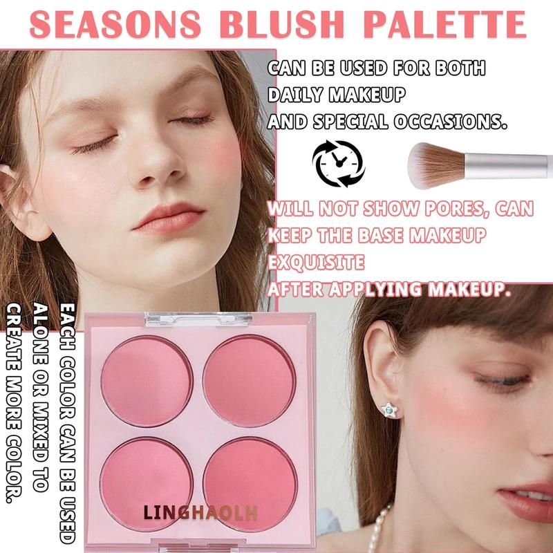 4 Colors Blush Palette for Cheeks,Face  Contour Blush  Palette,Buildable Shimmer Facial Cheek Blusher Shades,Blendable Cosmetic  Blush with Blush Brush 01