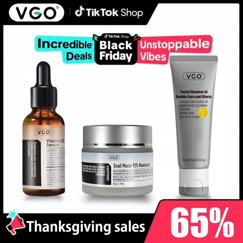 VGO-Vitamin C Serum, Moisturizer, and FacialCleanser Set Cleansing Moisturizing Suitable forsensitive skin-Live Skincare Radiance-A Daily Acne