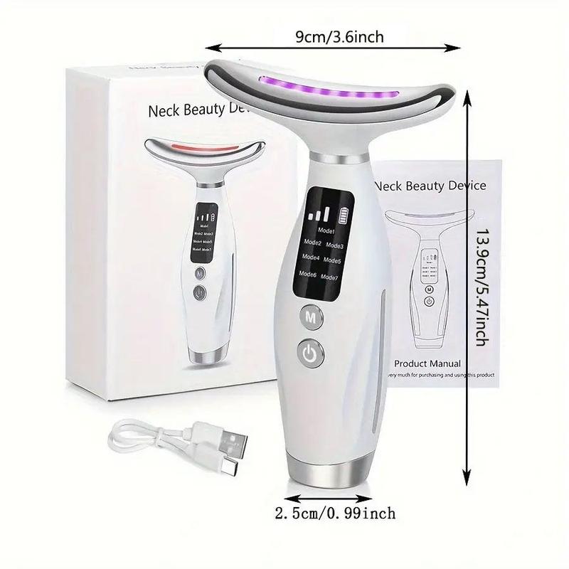 USB Rechargeable Facial & Neck Massager, 7 Modes Heating Facial Massager, Professional Skin Care Tool for Women