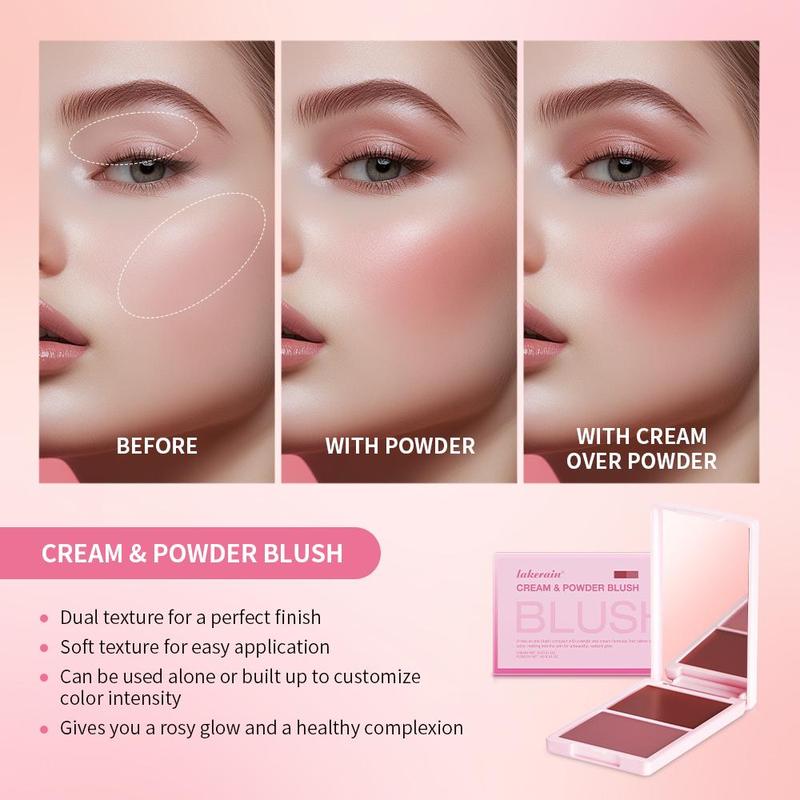 2 in 1 Cream & Powder Blush, 1 Count Long Lasting Waterproof Blusher, Silky Cream and Matte Powder Blush, High Pigment, Easy to Apply