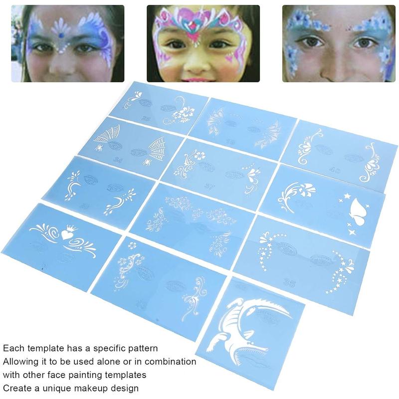 Face Paint Stencils, 12Pcs Reusable PET Face Painting Template Halloween DIY Facial Makeup Painting Stencils for Christmas Party Cosplay School Carnivals