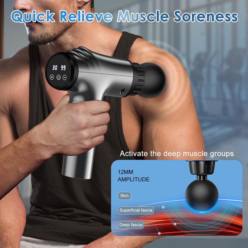 Massage Gun Deep Tissue, High Intensity Percussion Massage Device for Pain Relief with 6 massage head & 30 Speed