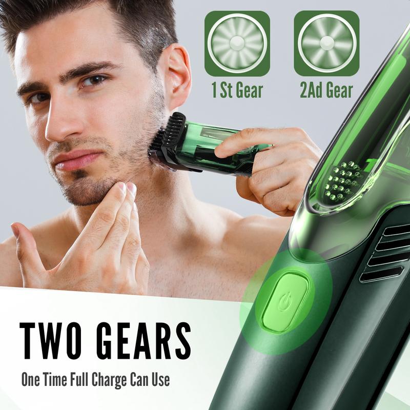 [Black Friday]For your Boys Vacuum Beard Shaver for Men, VAAGHANM Mustache Trimmer with 20 Length and Styles Adjustable, Built-in Vacuum Trimmer for Mustache, Sideburns, Facial Hair, Rechargeable, IPX6 Waterproof, 2 Comb, Best gift for men!