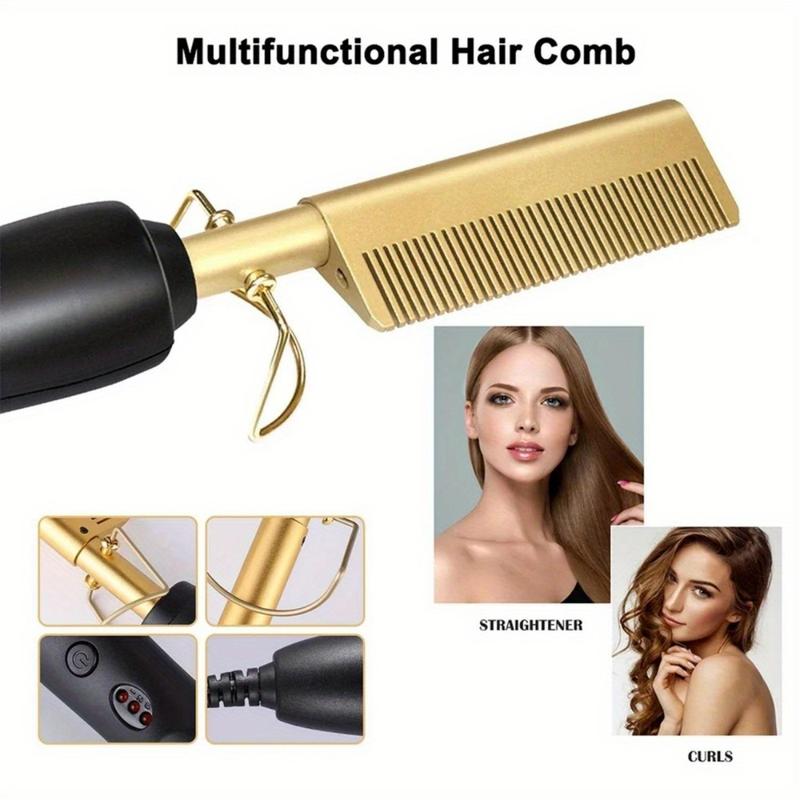 Adjustable temperature hair straightener anti-scalding heat press comb, ceramic electric fast heating hair straightening comb, three color options, Christmas gift