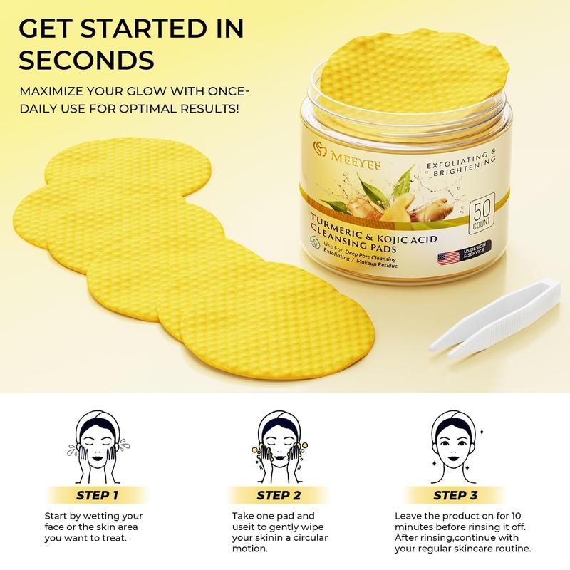 Turmeric Kojic Acid Cleansing Pads: for cleansing face and exfoliatiing - 50 Pcs