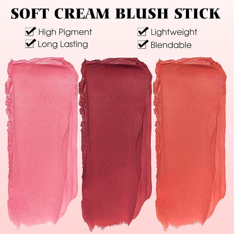 Blush Stick-cream makeup blush stick, solid moisturizing blush stick, natural blendable waterproof Korean matte long-lasting smooth blush (#02 fiery red)