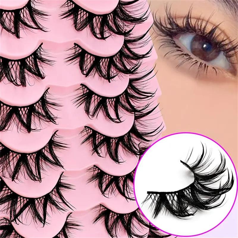 Fluffy False Eyelashes, 7 Pairs Wispy Manga Faux Cluster Lashes, Natural Curling Eye Makeup Strip Lashes for Women & Girls Eye Extensions, Mini Makeup Lash Extension Kit, Christmas Gift