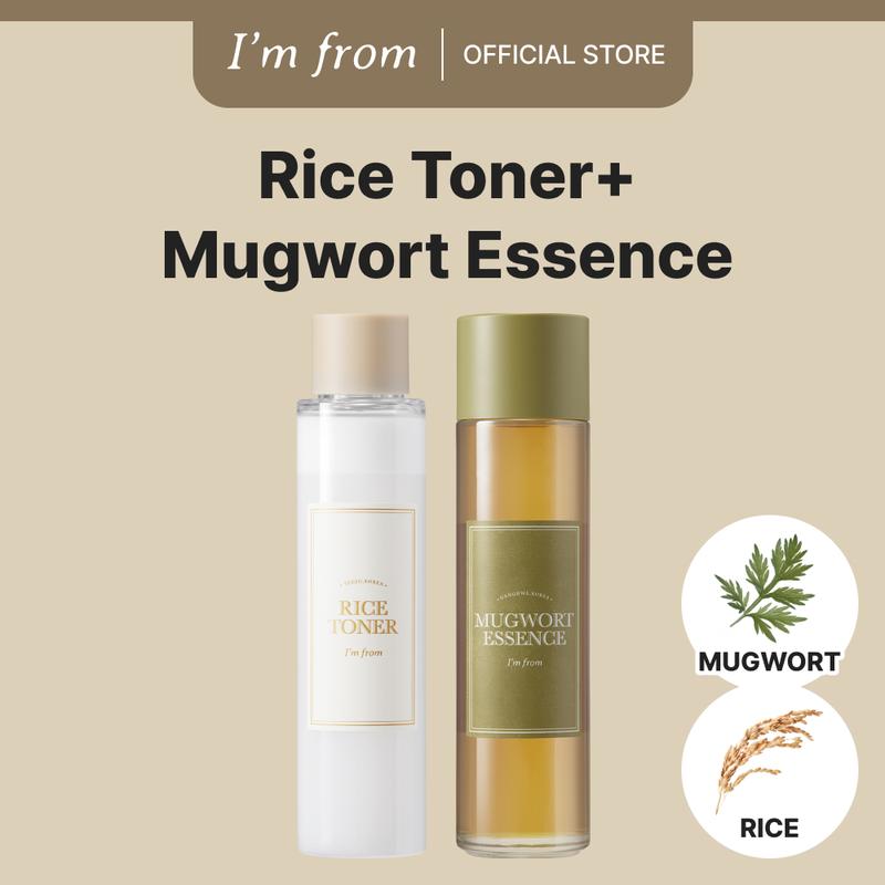 [I'm from Official Shop] I'M FROM Best Duo Combo Skincare Set - Rice Toner and Mugwort Essence - Moisture Blend Cleansing Detox Facial Korean Tea Tree