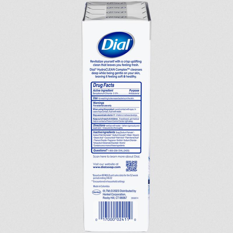 Dial Antibacterial Bar Soap, Refresh & Renew, White, 4 oz, 8 Bars (PREESHIP)