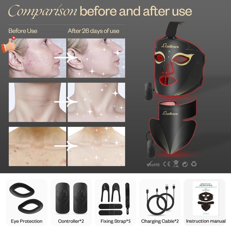 2 IN 1 Black Red Light Therapy Mask Set,Near-infrared Light 850nm and Red Light 630nm,5 Gears Adjustment,Led Mask Light Therapy for Face & Neck,Portable and Rechargeable at Home and Travel