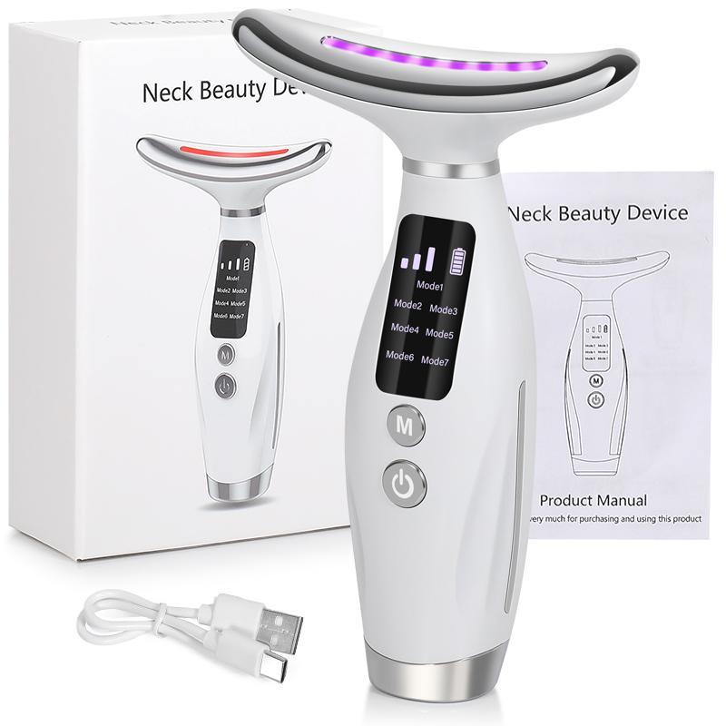 USB Rechargeable Facial & Neck Massager, 7 Modes Heating Facial Massager, Professional Skin Care Tool for Women