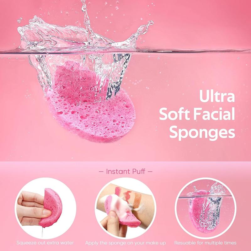 50-Count Compressed Facial Sponges for Daily Facial Cleansing and Exfoliating, 100％ Natural Cosmetic Spa Sponges for Makeup Remover, Reusable, Pink , Pack of 50 Cleanser Foam Cream Gentle