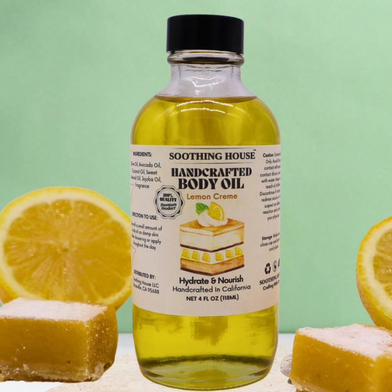 Handcrafted Lemon Crème Body Oil for Moisturization, Hydration, and Body Care Silky Daily Lightweight Nourishing Radiant Aroma Gentle Sensitive Comfort Moisture Moisturizer Moisturize skin oil