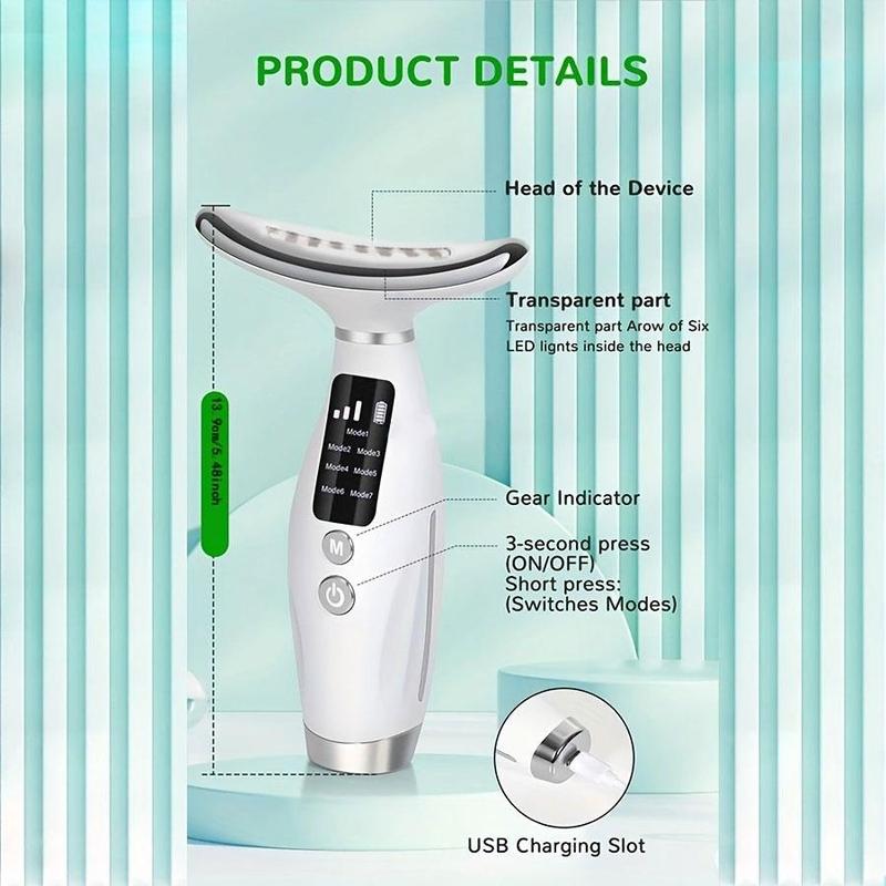 USB Rechargeable Facial & Neck Massager, 7 Modes Heating Facial Massager, Professional Skin Care Tool for Women