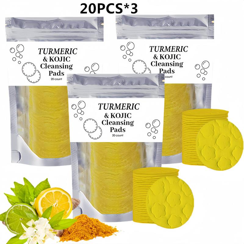 Turmeric & Kojic Acid Face Cleansing Pads, 3 Packs Brightening Exfoliating Cleanser for Acne-prone Skin & Makeup Removal, Suitable for Women & Men