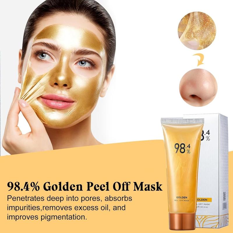 Hecmoks Gold Foil Peel-Off Mask,98.4% Golden Peel Off Mask,Gold Face Mask for Moisturizing,Removes Blackheads,Reduces Fine Lines,Cleans Pores Skincare