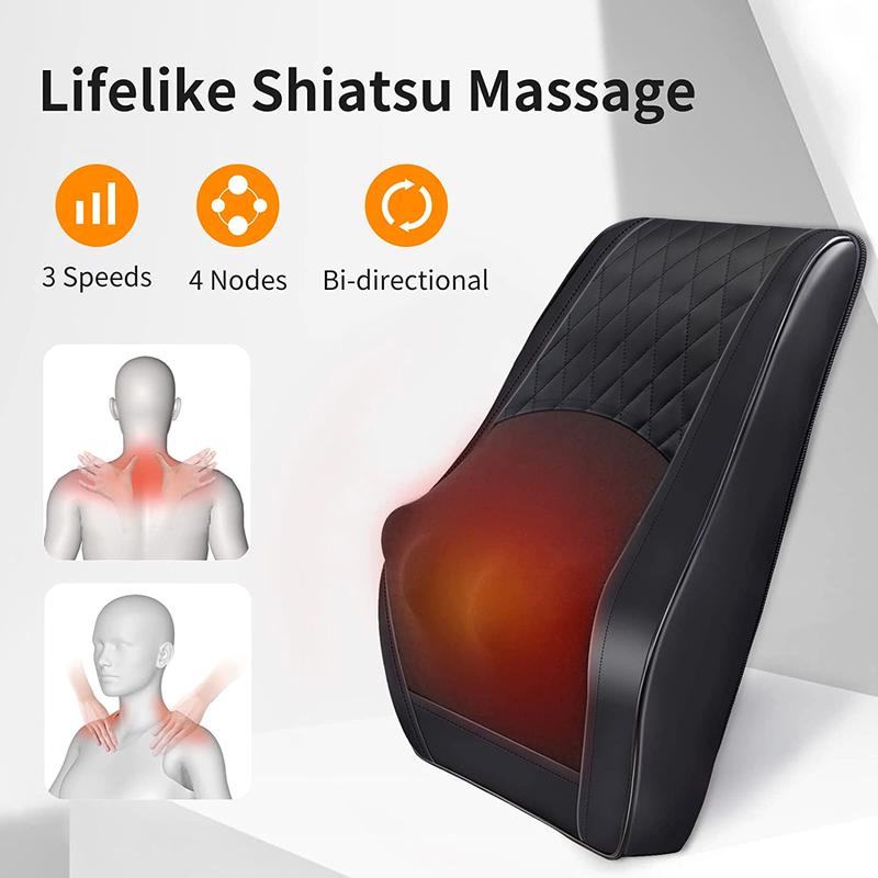 Boriwat Back Massager with Heat, Massagers for Neck and Back, 3D Kneading Massage Pillow for Back, Neck, Shoulder, Leg Pain Relief, Gifts for Father Day