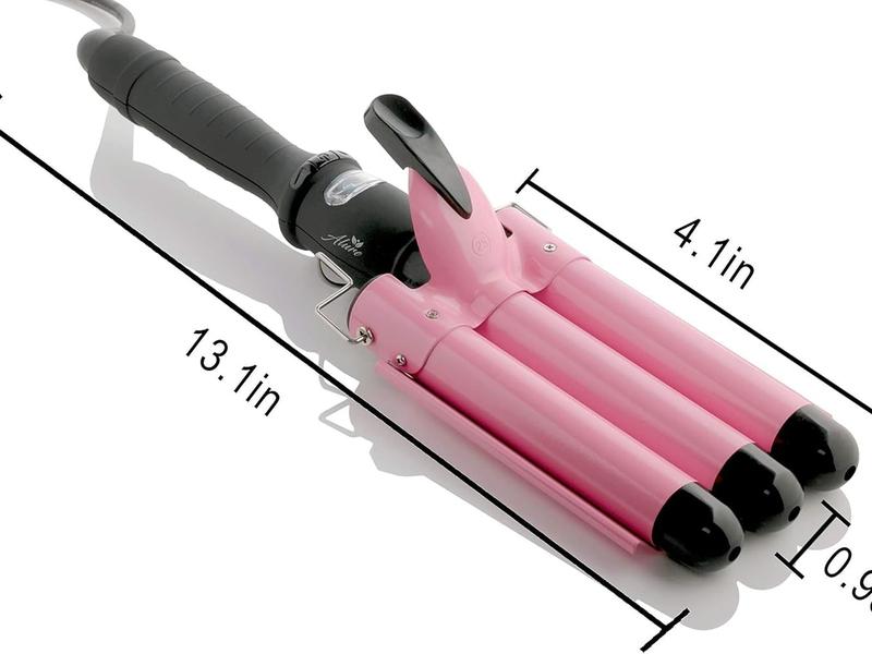 3 Barrel Hair Waver for Beachy Frizz-Free Waves w LCD Temperature Display - 1 Inch Ceramic Tourmaline Triple Barrels, Dual Voltage Crimping Tool