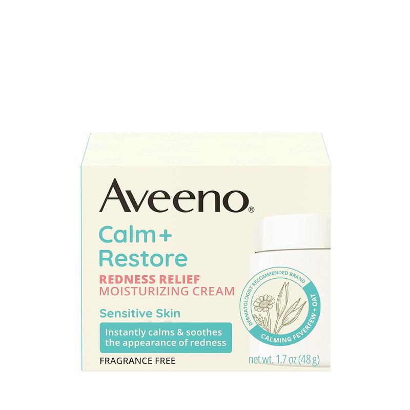 Aveeno Calm + Restore Facial Cream for Redness Relief, Soothing Face Moisturizer for Sensitive Skin, Hypoallergenic Formula, Fragrance-Free, 1.7 OZ