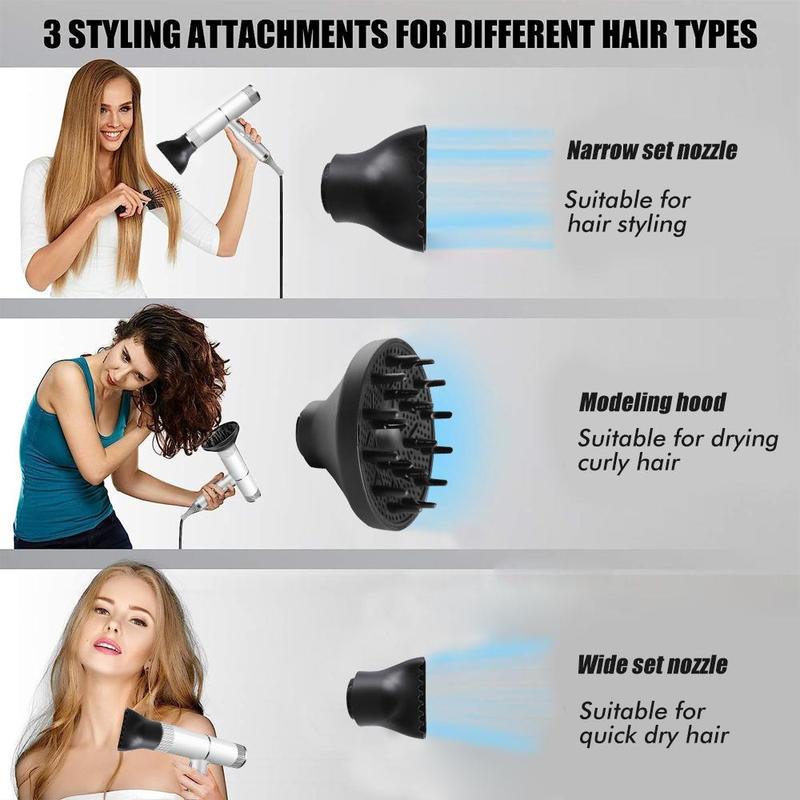 High-power 1000W Hair Dryer, Hair Dryer with 3 Nozzles, 3 Wind Speeds, 2 Temperature Levels, Hot and Cold Air, Double Temperature Control Protection, Low Noise, for Hair Salons, Homes, Dormitories, Travel, Gift Box