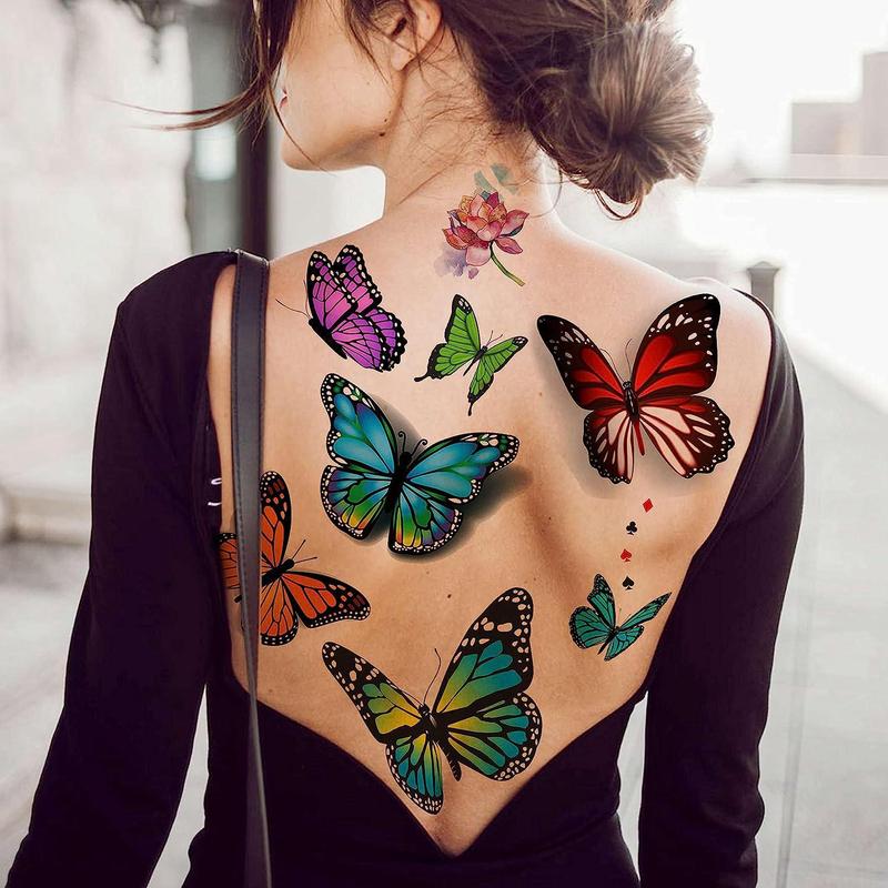 Butterfly Pattern Temporary Tattoo Sticker, 6 Counts 3d Realistic Tattoo Decal for Arm & Back, Body Tattoos, Face Paint Stickers, Colorful Body Art Sticker for Women & Girls