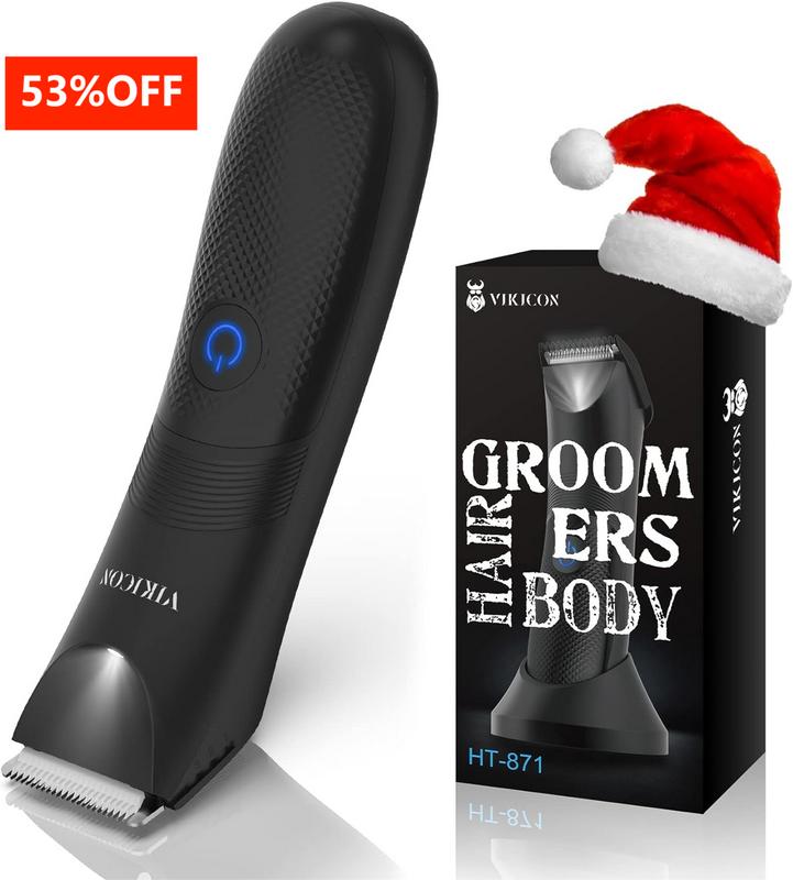 VIKICON Christmas Gifts for Men, Manscape Electric Pubic Body Hair Trimmer w Ligh &Ceramic Blade-No Nicks, No Razor Burn Groin, IPX7 Waterproof Ball Trimmer, Showerproof Shavers for Safe Smooth Quick Shaving, USB-C Rechargeable Unique Gifts for men,black