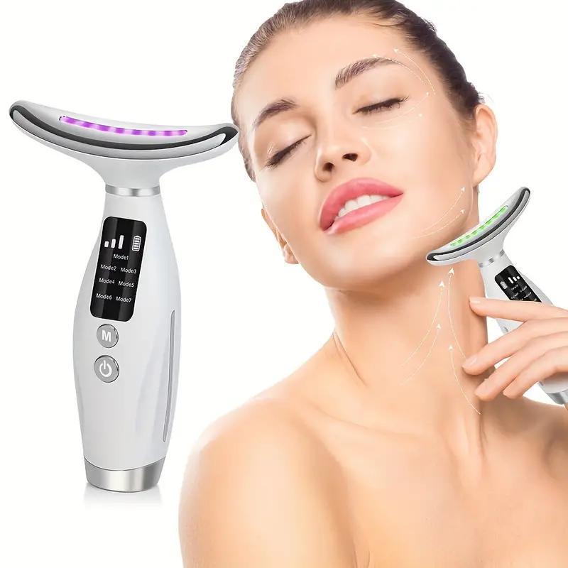 USB Rechargeable Facial & Neck Massager, 7 Modes Heating Facial Massager, Professional Skin Care Tool for Women