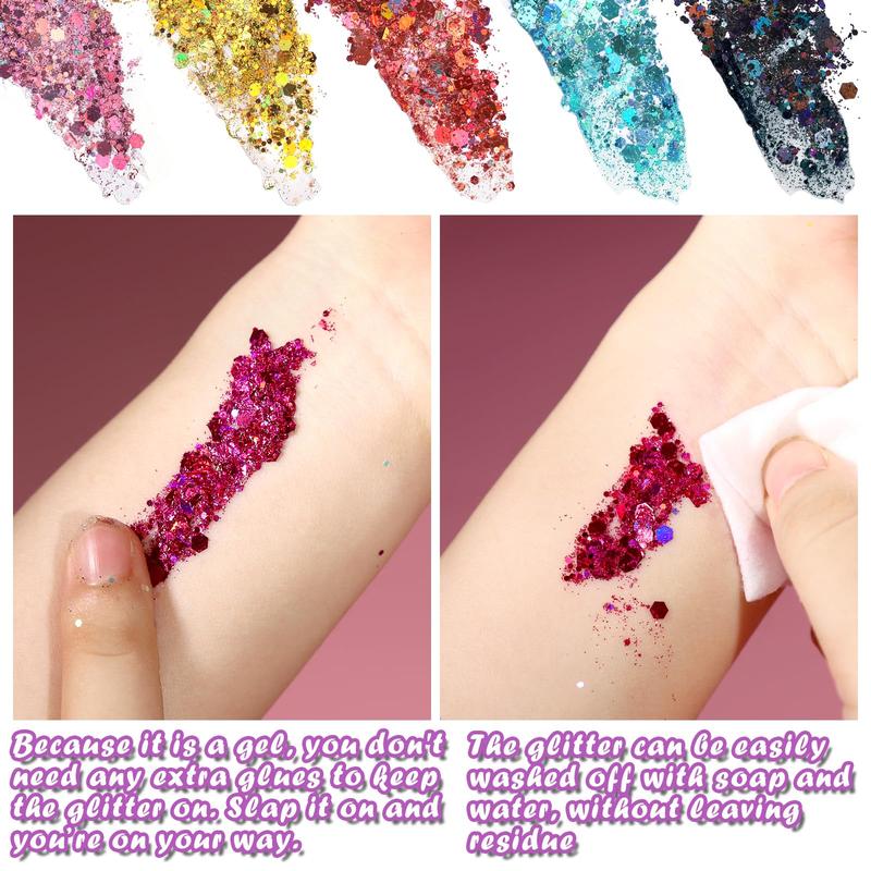 Body Glitter Face Glitter Makeup Festival Glitter Gel, 12 Colors Face and Body Glitter Gel, Hair Glitter Gel, Glitter Gel Makeup, Glitter for Face and Hair Iridescent Shimmer