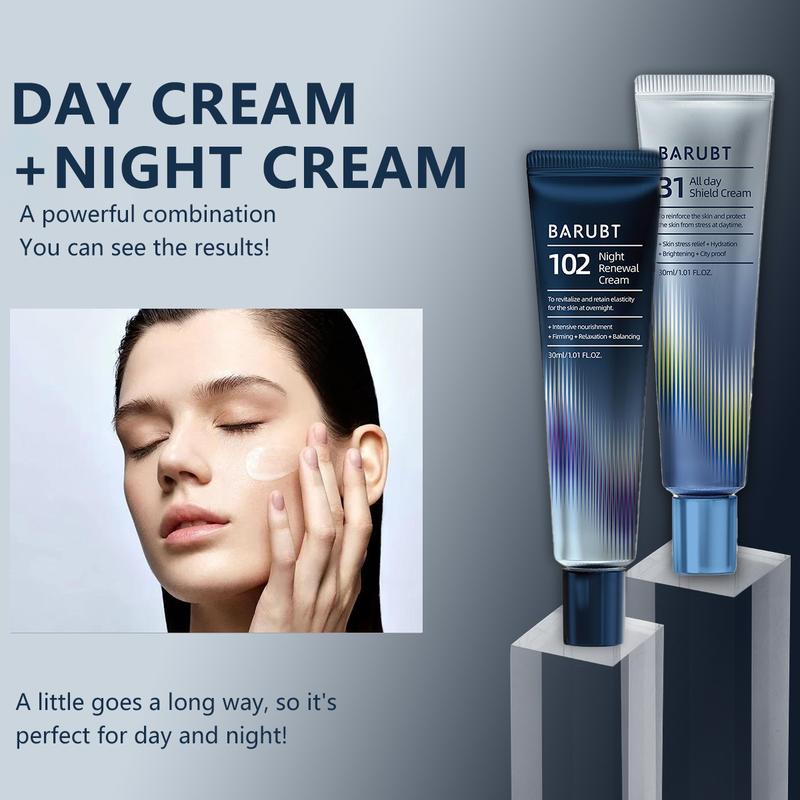 [4 PACK ONLY $18.99] BARUBT Dermacycle Program Creams (Day & Night) - Includes Centella Asiatica, Tocotrienol Facial Creams (2x30mL). Enriched with Hyaluronic Acid, Peptides, Shea Butter, Rice Bran Oil, & Avocado Extract for Intense Skincare.