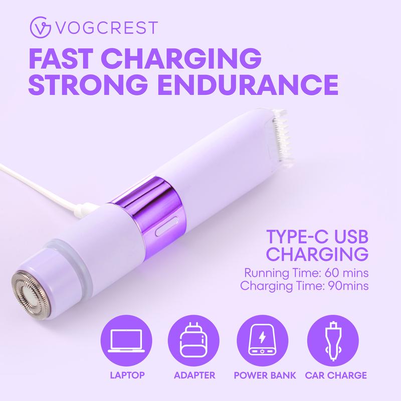 VOGCREST Dual Head Electric Shaver, 2 in 1 Women Bikini Trimmer Painless Electric Razor,Waterproof Body Hair Trimmer and Facial Hair Remover