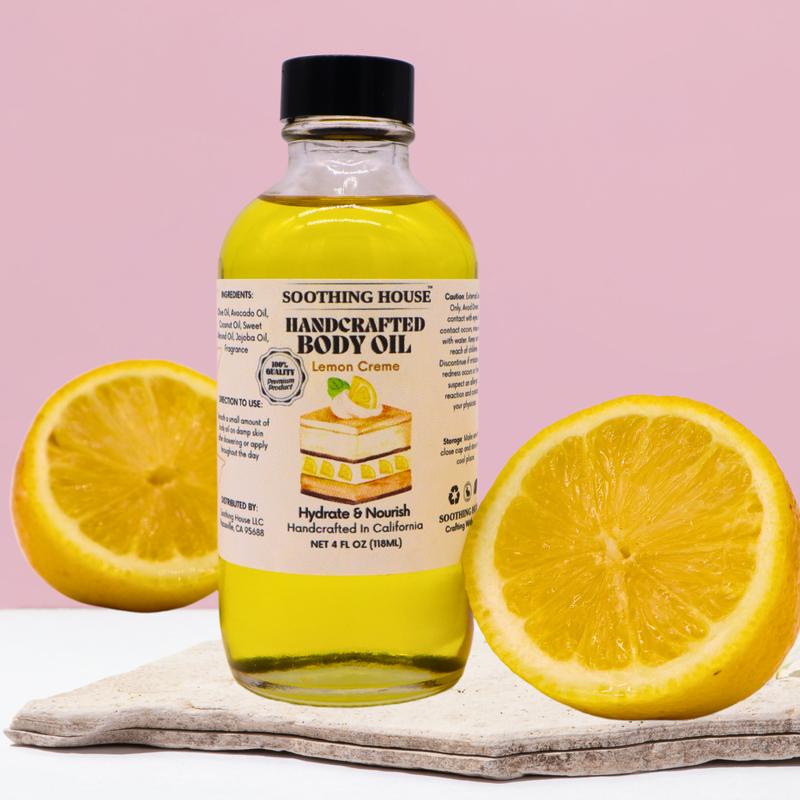 Handcrafted Lemon Crème Body Oil for Moisturization, Hydration, and Body Care Silky Daily Lightweight Nourishing Radiant Aroma Gentle Sensitive Comfort Moisture Moisturizer Moisturize skin oil