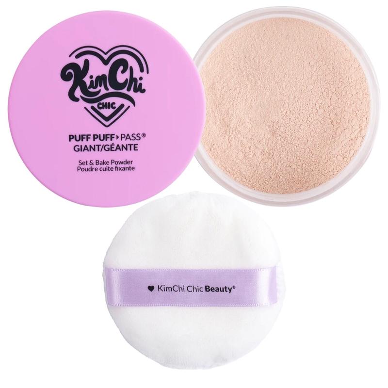 Kimchi Chic Beauty Puff Pass Set and Bake Powder, Loose Face Powder with Fluffy Setting Powder Puff, Soft Translucent Face Makeup for Uneven Skin Cosmetic