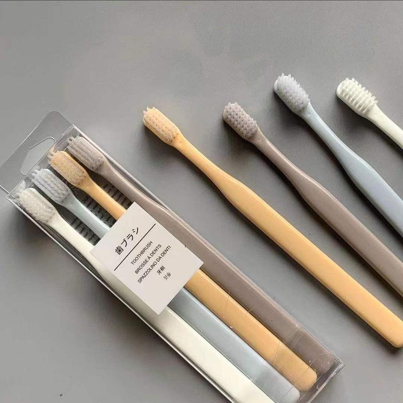 4pcs Reusable Toothbrush Set, Solid Color Toothbrush, Soft Bristle Teeth Cleaning Tool For Adults